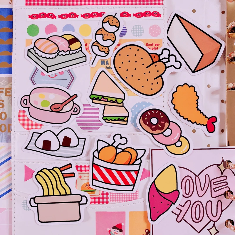 

12Pcs/Packs Cartoon Food Pattern Oversized Sticker Hand Book Album Note Decoration Delicious Lunch Image DIY Waterproof Sticker