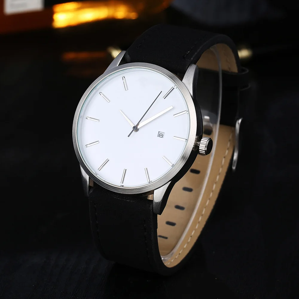 Reloj 2019 Мода Большой циферблат военные кварцевые мужские часы с кожаным ремешком