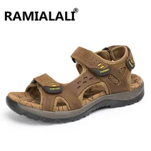 Ramialali/Новые модные летние мужские сандалии г. пляжная Мужская обувь для отдыха кожаные сандалии высокого качества большие размеры 38-45
