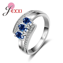 JEXXI Top Quality Blue and White Cubic Zircon Crystal Luxury Wedding Ring 925 Sterling Silver Fashion Jewelry Free Shipping