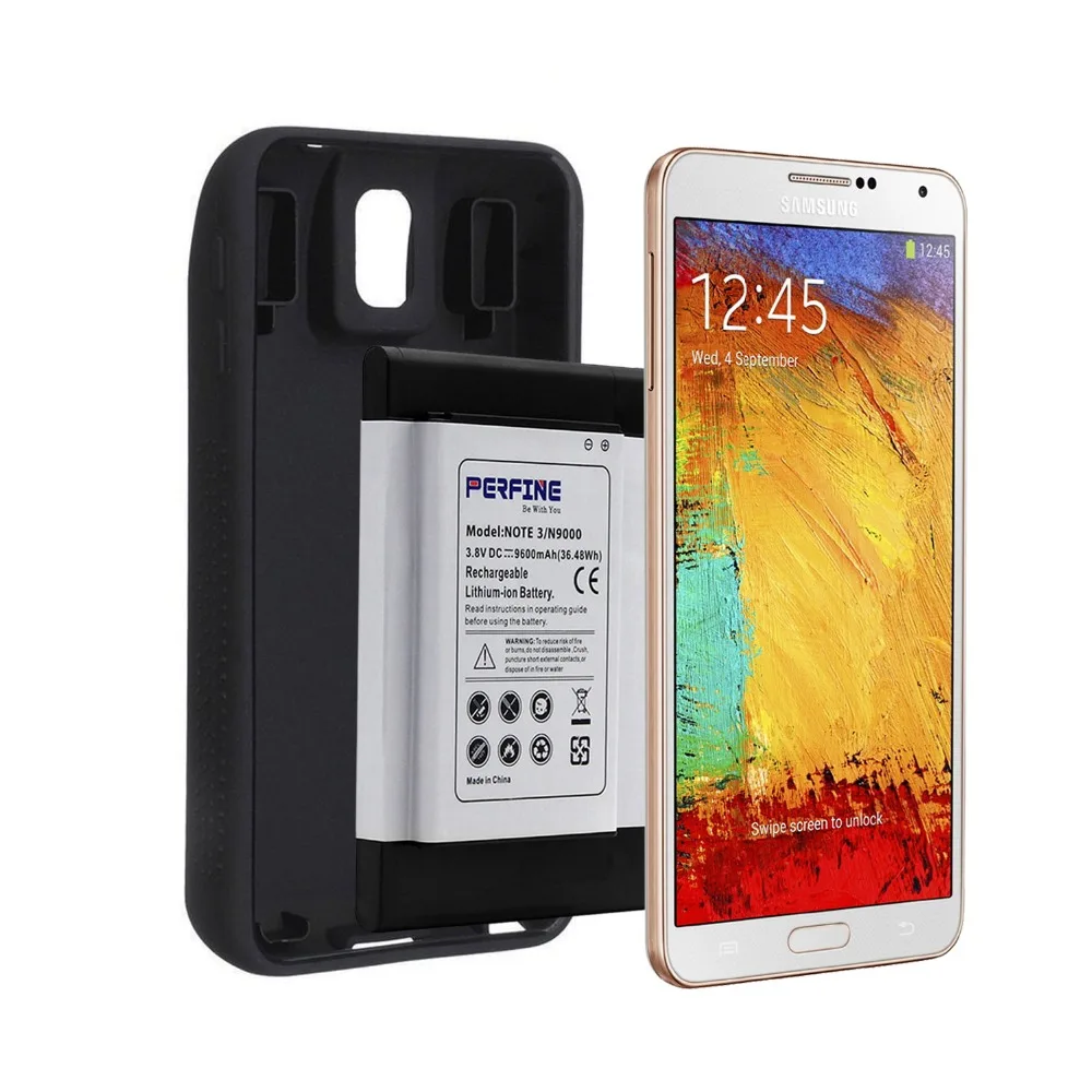 Acheter Note3 B800BE 9600 mAh batterie pour Samsung Galaxy Note 3 N9000 N9005 téléphone portable NFC affaires batterie étendue + étui de protection