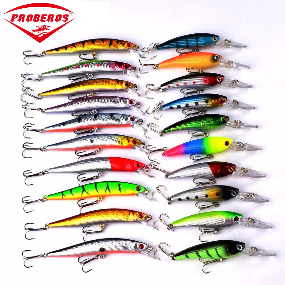 

Proberos DWS251 20pcs/lot Minnow Fishing Lures 2 Models Crankbait Spinner Baits Wobblers carp fishing Fly Fishing Lure Set
