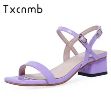 TXCNMB/ г. Новые модные летние женские сандалии из натуральной кожи с квадратным носком, высокий каблук, комфортный дышащий повседневный обувь
