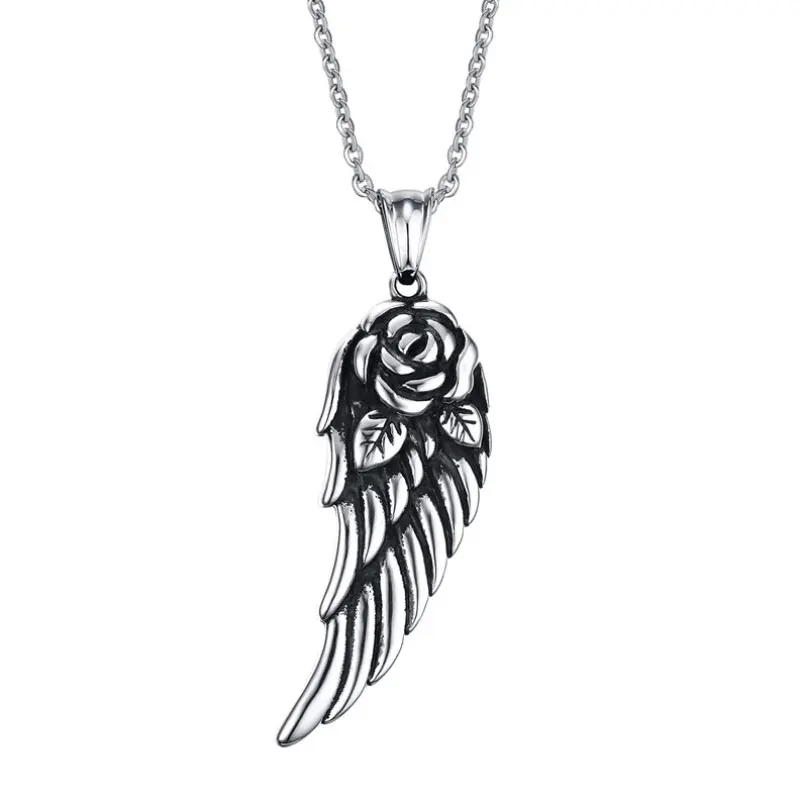 Buy Rose Angel Wings Pendant Stainless Steel Pendant Necklaces Retro Silver