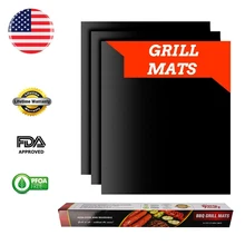 WALFOS 3 pieces Reusable BBQ Grill Mat Pad Sheet Hot Plate Portable Easy Clean Nonstick Bakeware Cooking Tool BBQ Accessories