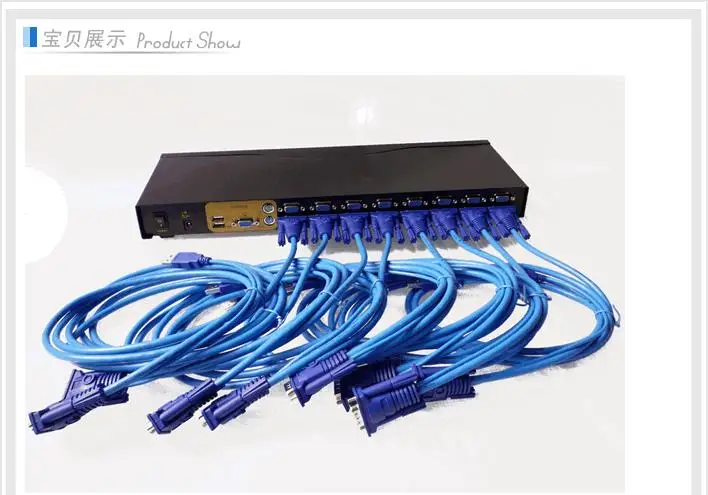 

16 Ports Smart Automatic USB VGA KVM Switch OSD Menu Hotkey Button Control with cables 200MHz 1920 * 1440