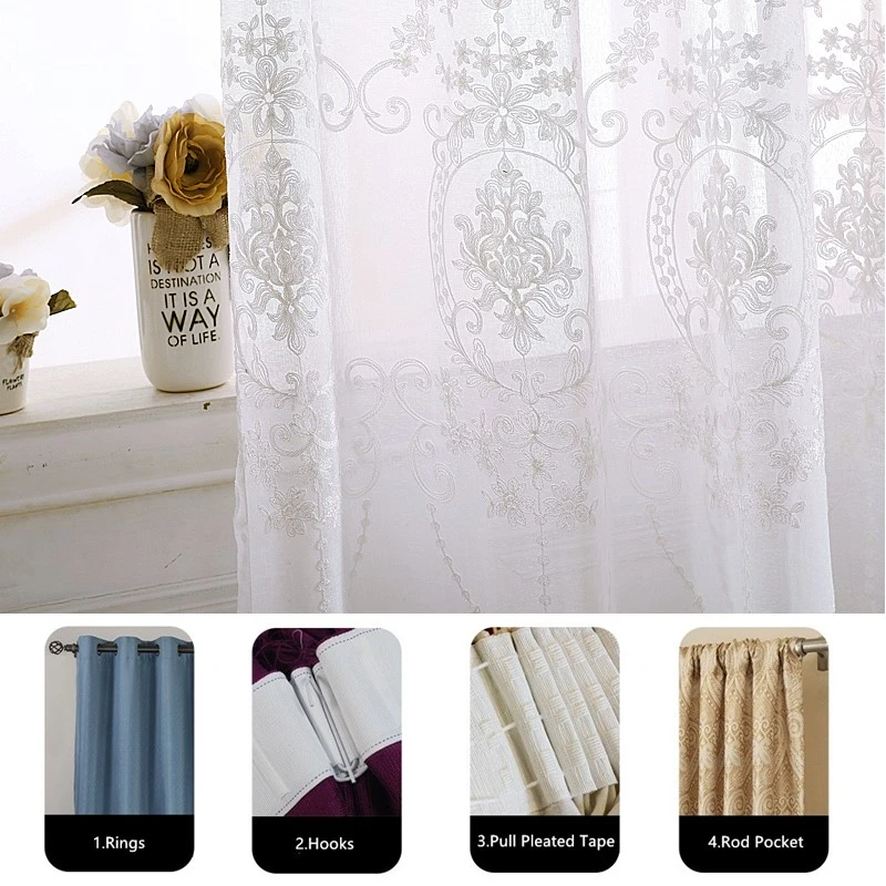Embroidered White Voile Tulle Sheer Curtains Encryption Curtains Bedroom Window Curtain Living Room Rideaux Voilage
