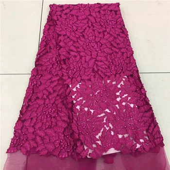 

2018 Latest French Nigerian Laces Fabric High Quality Tulle African Laces Fabric Wedding African French Tulle Lace in Fuchsia