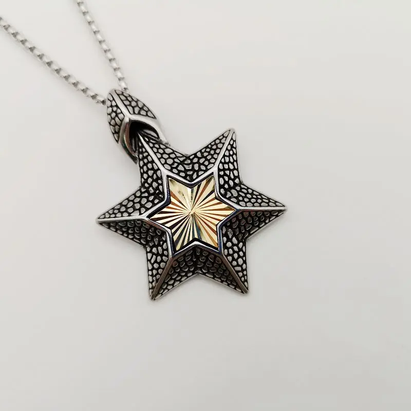 

2019 new Stylish retro Stainless steel 2 tone star pendant necklace Silver Gold color stainless steel star necklace men jewelry