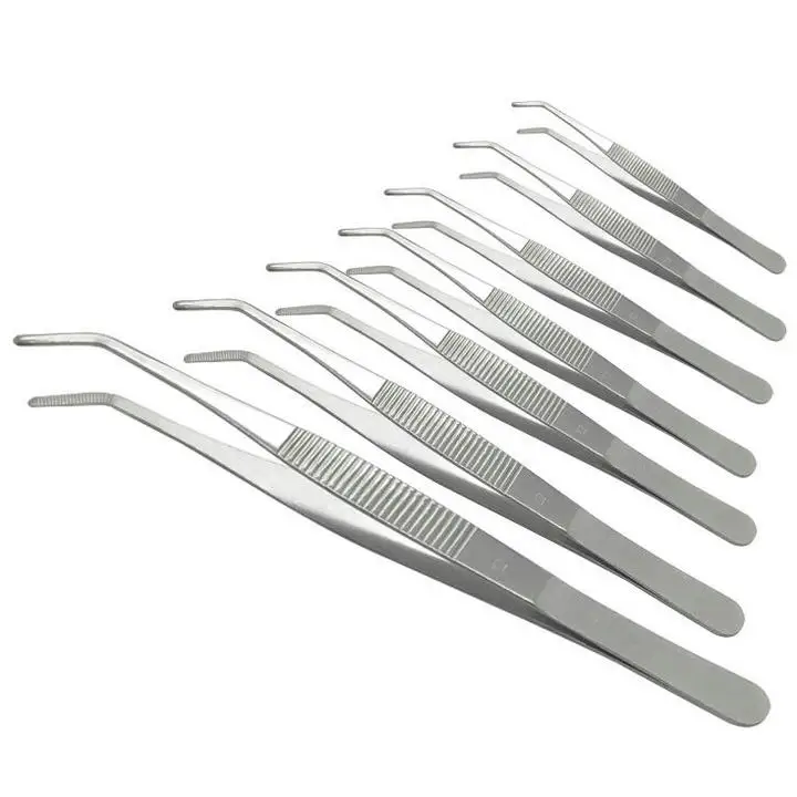 2pcs/lot Thicken Stainless Steel medical Curved Tweezers, Elbow head