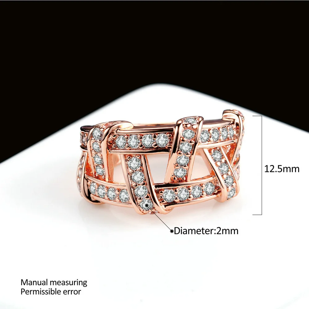 Double Fair Brand Anti Allergy Crystal Ring Silver/Rose Gold Color Fashion Brand Party Jewelry For Women Wholesale DFR284 DFR285