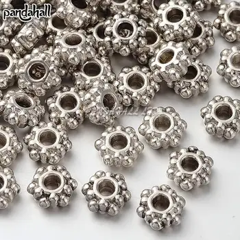 

Tibetan Style Spacer Beads, Lead Free & Cadmium Free, Flower, Antique Silver Color, about 7mm in diameter, Hole: 1mm