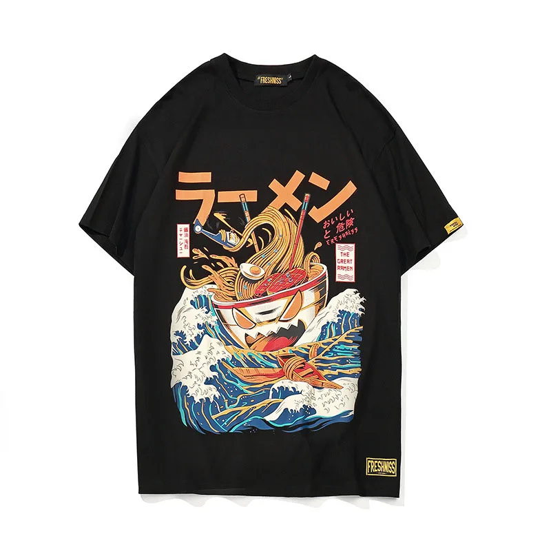 

Japanese Harajuku T-Shirt Men 2018 Summer Hip Hop T Shirts Noodle Ship Cartoon Streetwear Tshirts Short Sleeve Casual Top Cotton