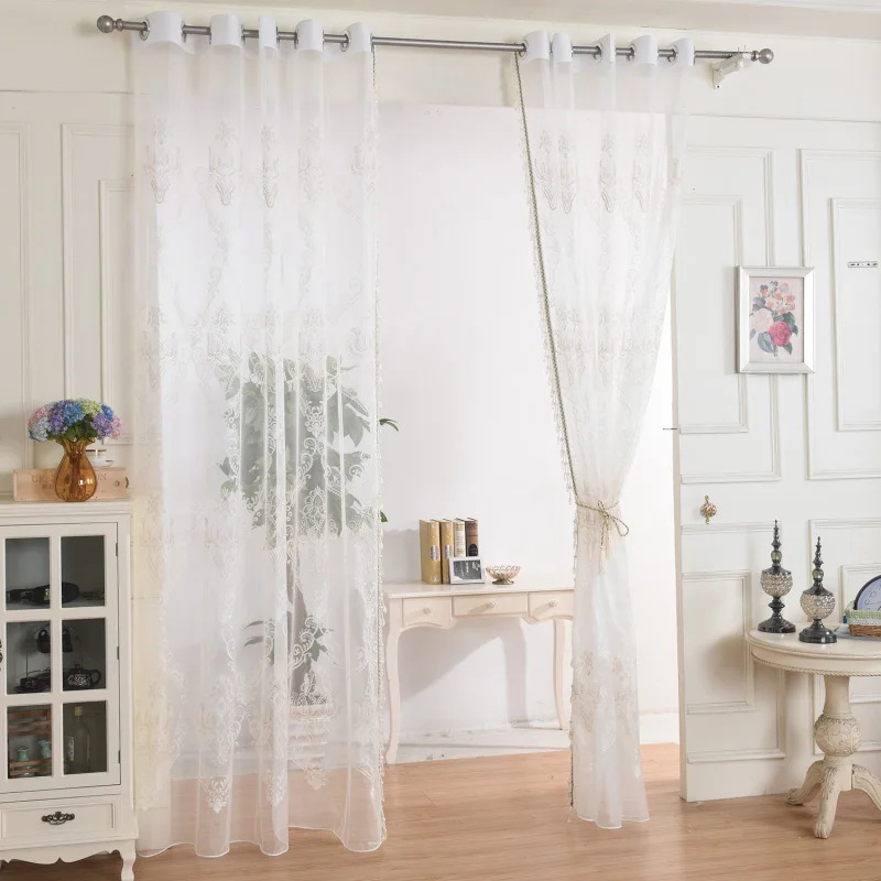 

European style White Tulle Curtains Embroidered Transparent Gauze Curtain Window Screening Voile Sheer lfor Living Room Badroom
