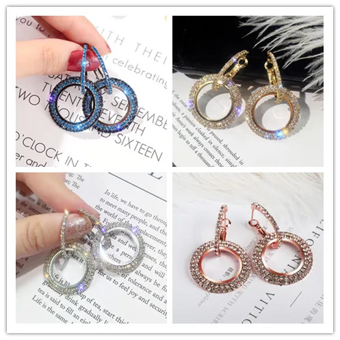

NEW 4 color 925 silver needle rhinestone circle crystal from Swarovski temperament personality wild earrings for Woman gifts