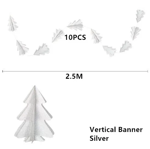 2,5 м Мини-гирлянда с бумажным флагом для рождественской елки, вечерние гирлянды, украшения, баннеры для счастливой рождественской вечеринки, 10 шт - Цвет: Style 1 Silver