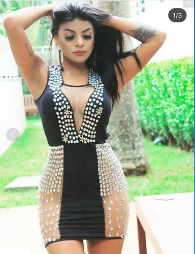 

High Quality Black Sleevelss Beading Hollow Out Fashion Rayon Bandage Dress Night Club Party Dress