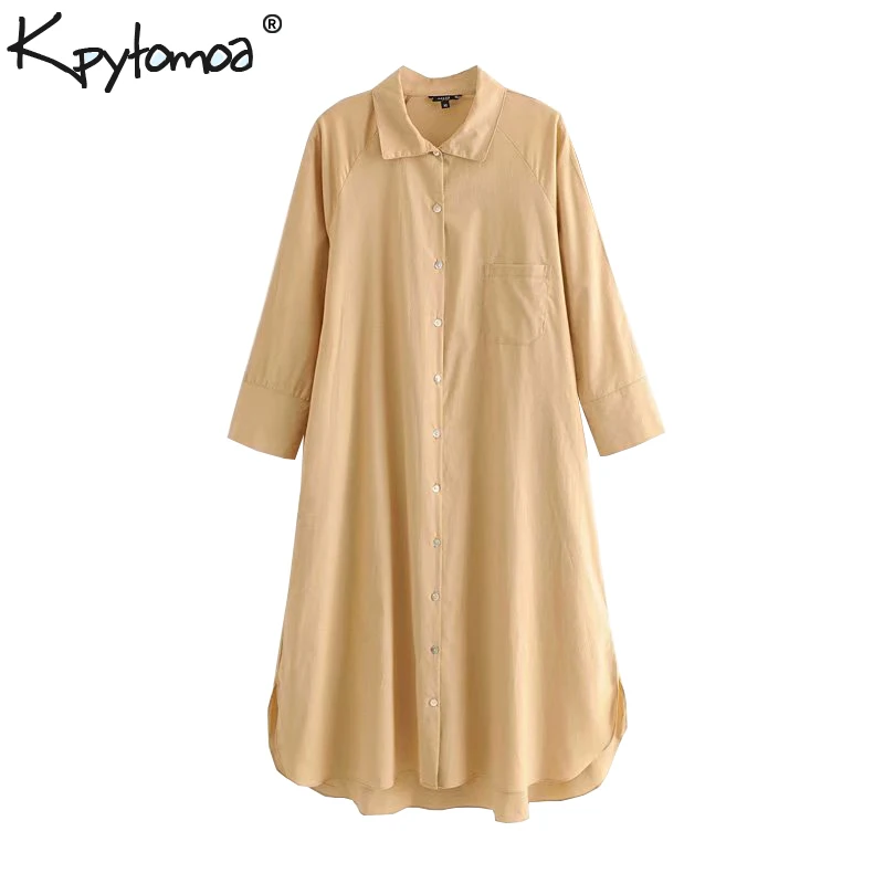 

Vintage Stylish Side Pockets Loose Midi Shirt Dress Women 2019 Fashion Lapel Collar Long Sleeve Dresses Casual Vestidos Mujer