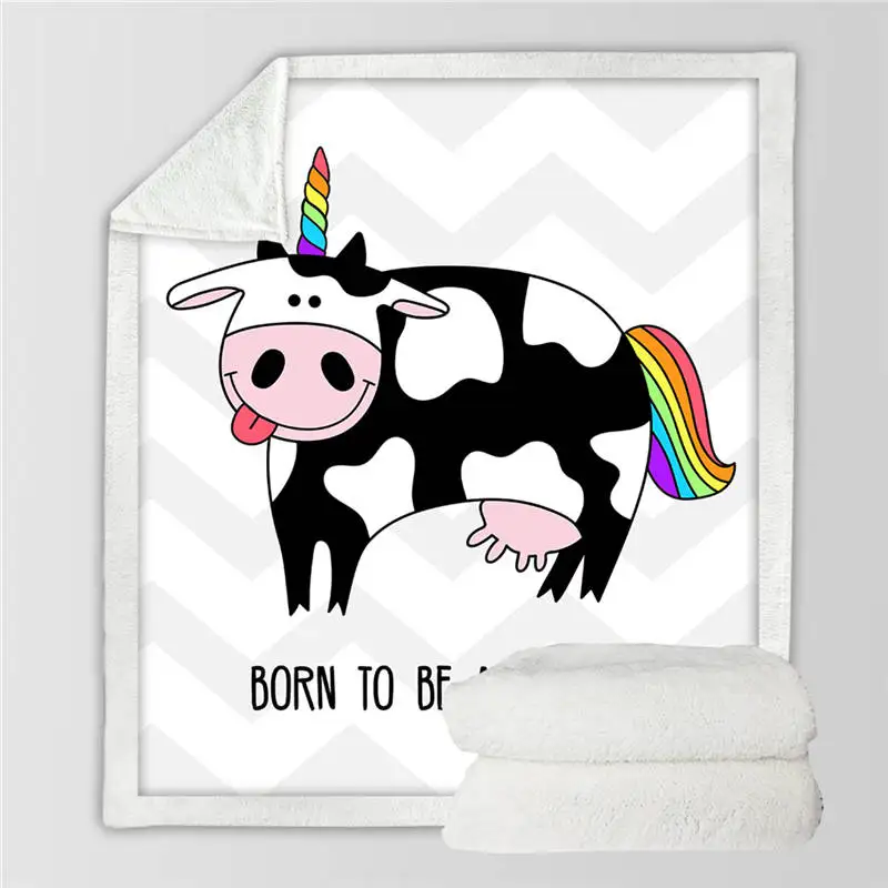 BeddingOutlet Pink Cow Sherpa Fleece Blanket Milk Cartoon Throw Cute Farm Animal Blanket Unicorn Cow Plush Blanket for Bed Couch - Цвет: Unicorn Cow