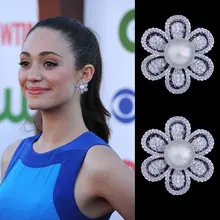 GODKI известная марка 21 мм цветок имитация жемчуга полный микро кубического циркония Проложить Для женщин свадебные Обручение ювелирные изделия серьги наркомании