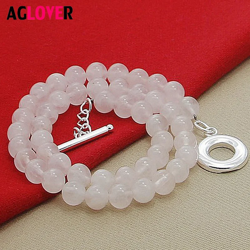 

Genuine New 925 Sterling Silver Long Necklace 8MM Milk White Pearl Necklace Glamour Woman Fashion Wedding Pearl Necklace Jewelry