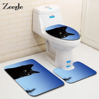 

Zeegle HD Cat Printed 3Pcs Microfiber Bath Mats For Bathroom Non-Slip Floor Carpet Mattress Washable Toilet Rugs Set Lid Cover