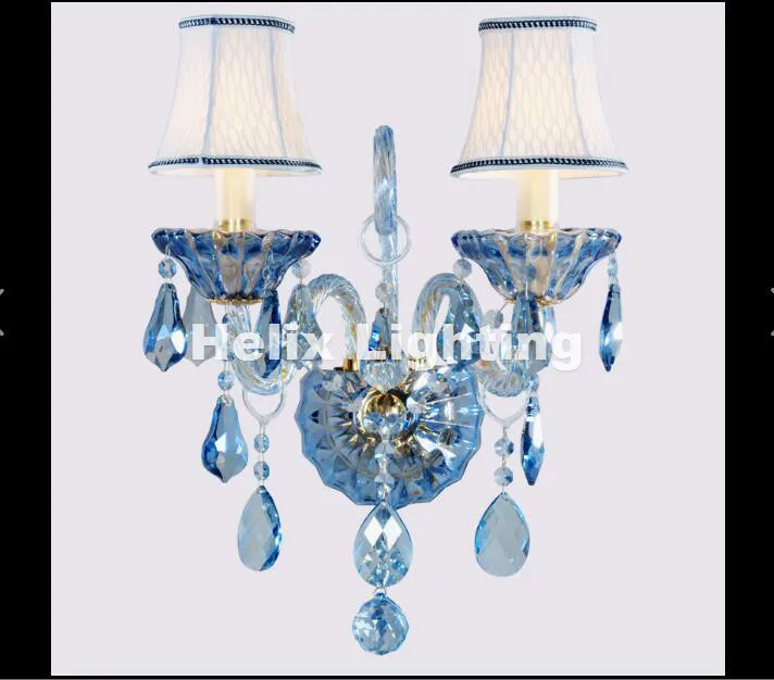 

Modern European Blue Color K9 Crystal wall Lamp luxury Bedroom Bedside Wall Candle E14 K9 crystal Wall Scones AC 100% Guaranteed