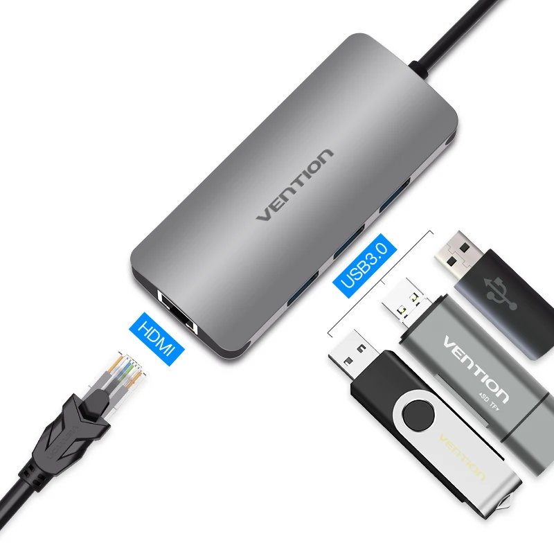 Vention Thunderbolt 3 док-станция usb-хаб type C к HDMI USB3.0 RJ45 адаптер для MacBook samsung Dex S8/S9 huawei P30 Pro usb c адаптер - Цвет: grey CHFHA