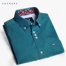 Korean Stylish Pure Blue Twill Shirt Long Sleeve Camisa Social Mens Dress Shirts U Shark High