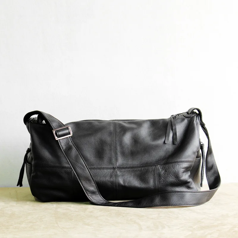 Оригинальная Мужская Дорожная сумка из натуральной яловой кожи, мягкая качественная сумка на плечо, Вместительная дорожная сумка, повседневные мужские сумки-мессенджеры - Цвет: Black