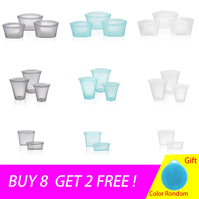 

8 Pcs/lot Silicone Food Bags Fresh Bag Kitchen Tool Reusable Storage Sealed Fruit Sealed Household Stand Up Zip Shut Container