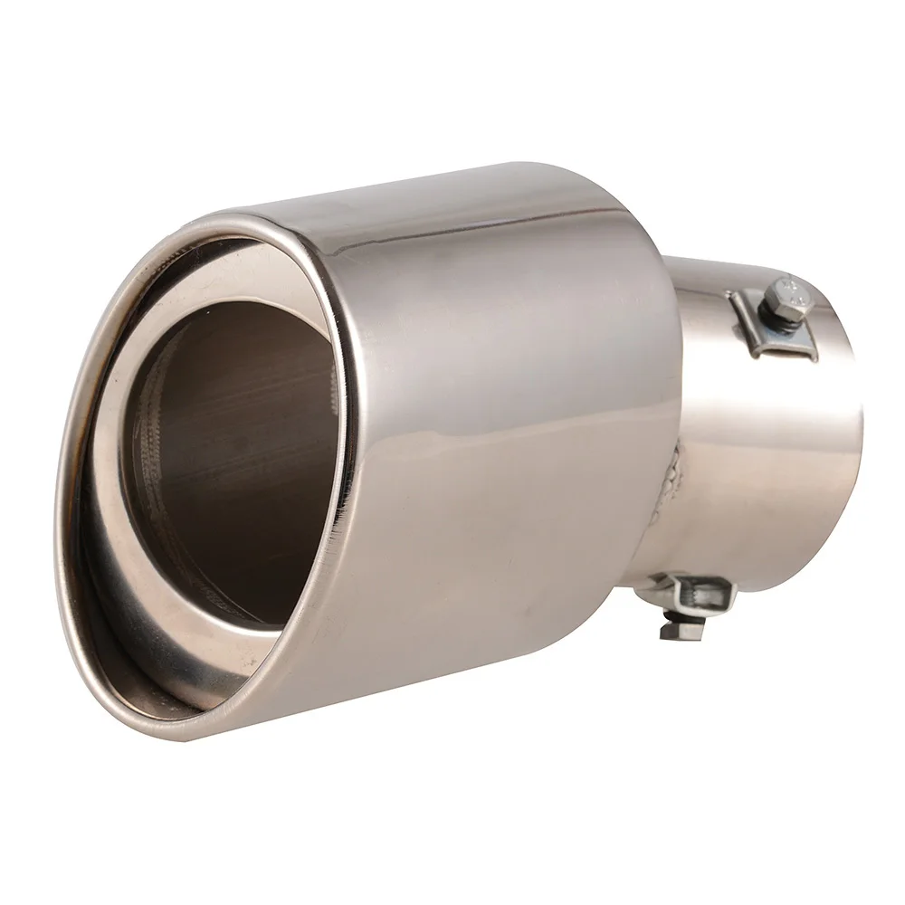 Curved Car Stainless Steel Silver Chrome Round Tail Muffler Tip Pipe Automobile Single Exhaust Pipes Tips
