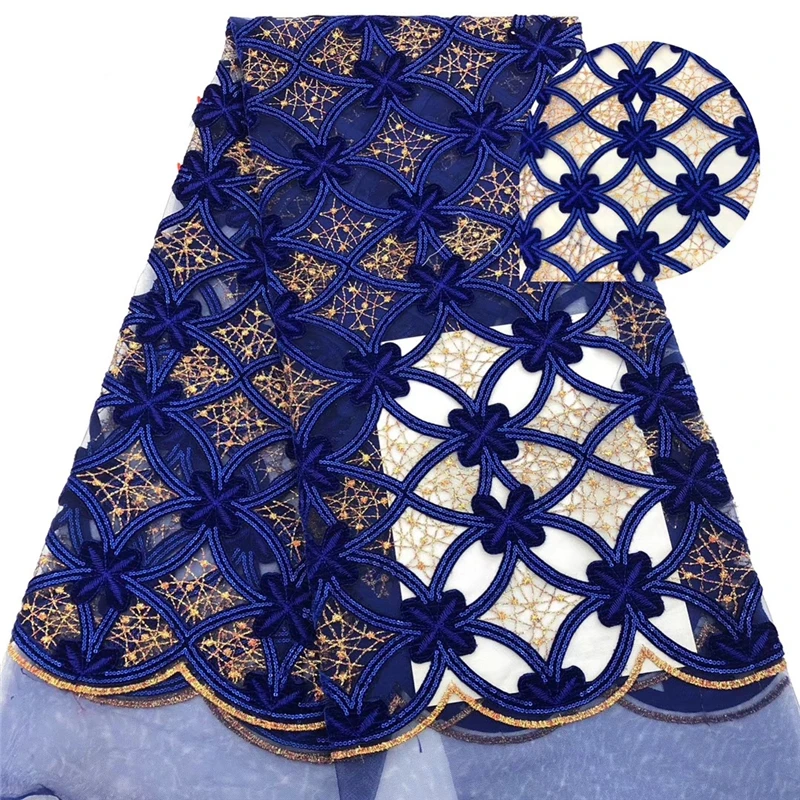 

VILLIEA latest Nigerian French Velvet Lace Fabric Embroidered High Quality African Lace Fabric 2018 Royal Blue Lace Fabric