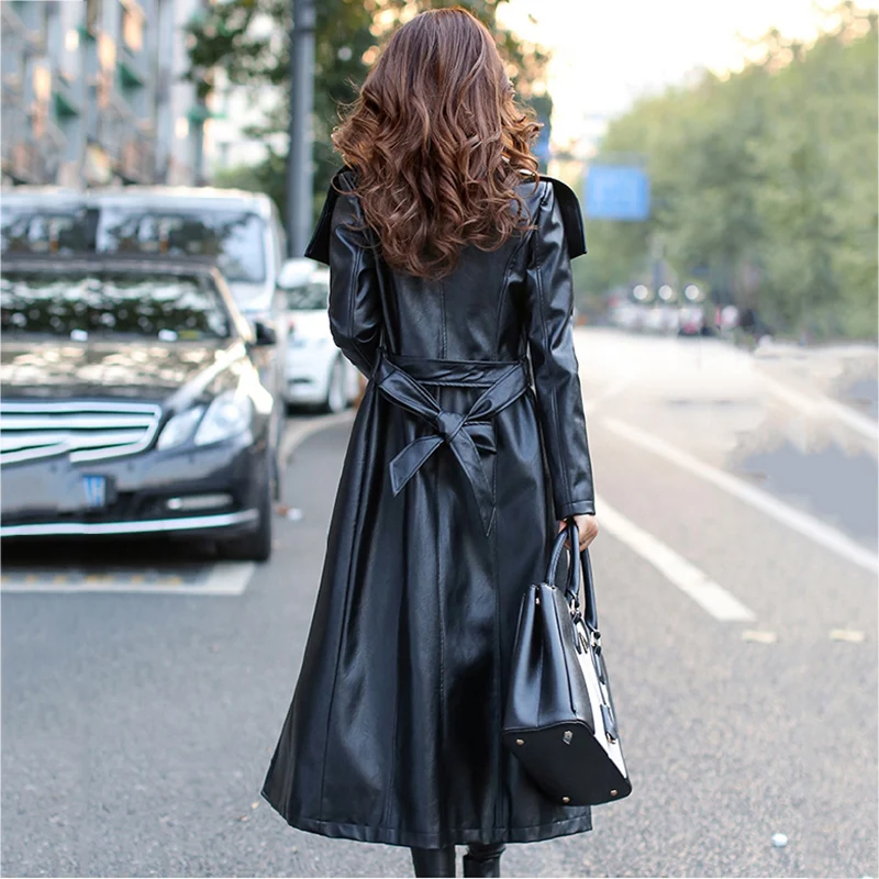 Nw1146 Taille Street Long High En Femmes 2019 Plus Vêtements Trench Manteau Printemps 1 Cuir Nouvelles 2 La Ceintures Femelle Noir Automne Bqn4TU