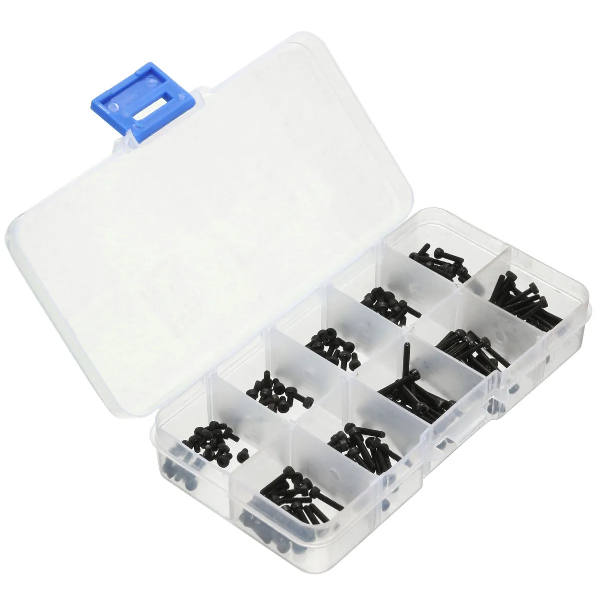 

200Pcs/Set M2CH1 M2 3-20mm Black Carbon Steel Allen Bolt Hex Socket Cap Screw Metric Assortment Kit Fastener Hardware