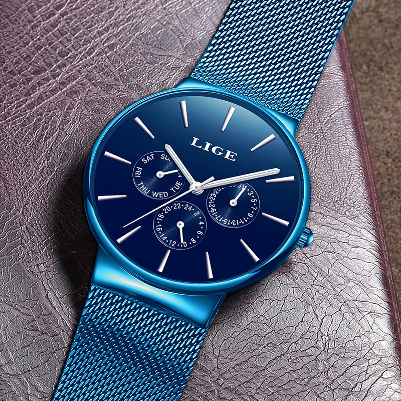 Часы Relojes мужские синие брендовые Роскошные повседневные ультратонкие