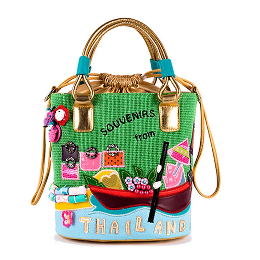 Zoete Dames Handtas 3D Borduurwerk Emmer Zak Creatieve Canvas Tas Trekkoord Handtas Landschap Candy Kleur Handtas Voor Vrouwen Zoete Dames Handtas 3D Borduurwerk Emmer Zak Creatieve Canvas Tas Trekkoord Handtas Landschap Candy Kleur Handtas Voor Vrouwen