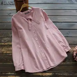 Женская блузка ZANZEA 2019 винтажный топ с длинными рукавами Blusas Повседневная Полосатая туника топы на пуговицах Blusa Feminina Harajuku Chemise Femme