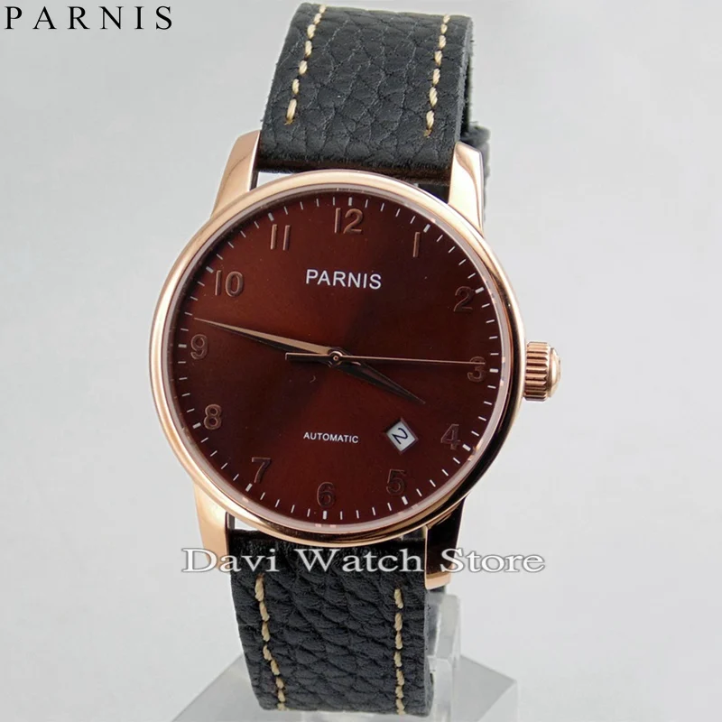 

Parnis 38mm Coffee Dial rose Gold Case Miyota Automatic Date Movement Watch