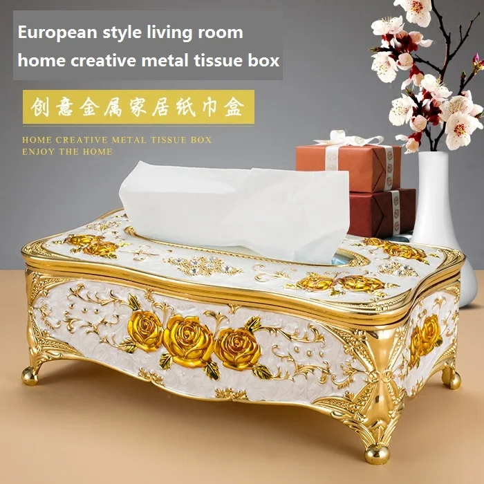 

European Style Living Room Home Creative Tissue Box High-grade Metal Wedding Restaurant Paper Box KTV Decoration