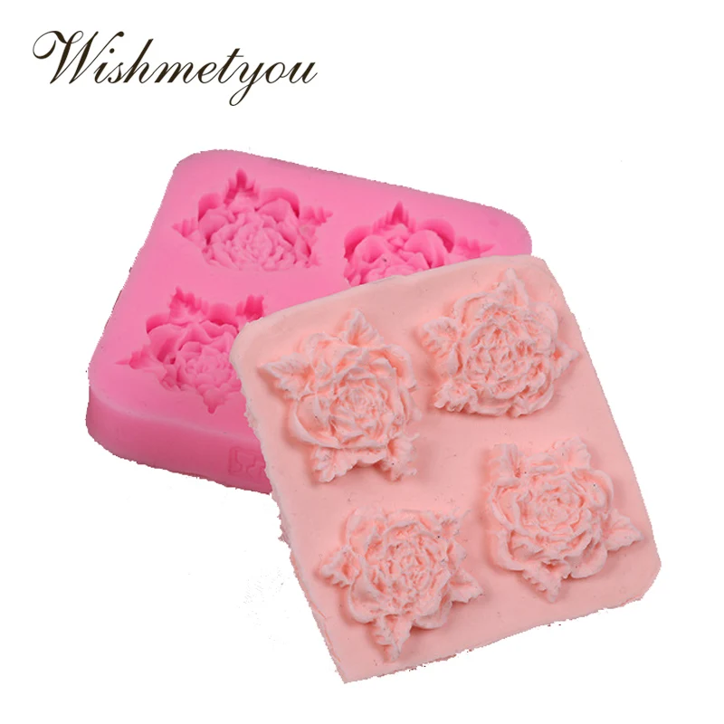 

WISHMETYOU Silicone Soap Mold Four Roses Flowers Shaped Cake Decorating Tools Chocolate Baking Mold kitchen Pastry Tool Handmade