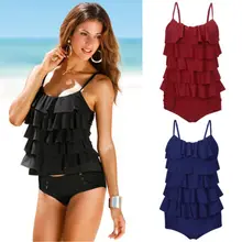 Женские летние оборками Пуговицы цельный комплект бикини пляжные бикини Купальники для малышек Монокини пуш-ап купальник Юбка-брюки для девочек, многослойная юбка-пачка