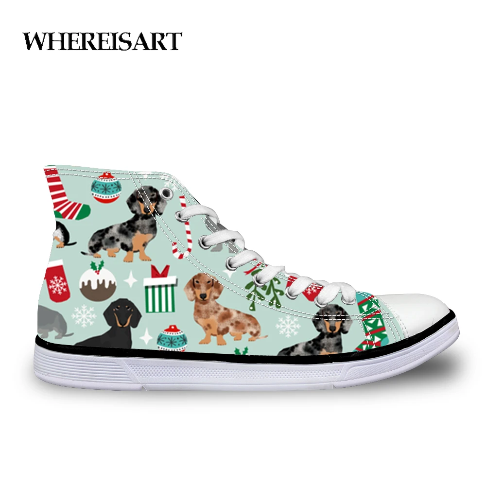 

WHEREISART Christmas Doxie Dog Platform Sneaker Women Vulcanize Shoes Ladies Kawaii Canvas Shoes For Girls Gifts Dropshipping