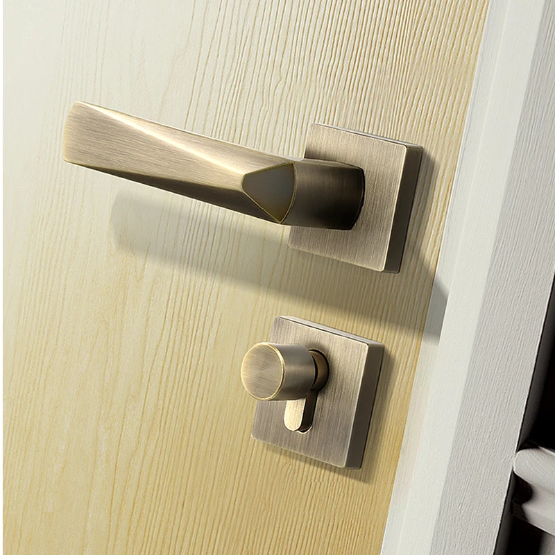  1 set Gold Mute Bedroom Door Lock Zinc Interior Door Handle Washroom Kitchen Toilet Lock - 33012252704