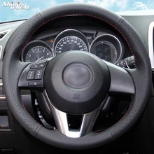 Shining wheat Hand-stitched Black Leather Steering Wheel Cover for Mazda CX-5 CX5 Atenza 2014 New Mazda 3 CX-3 2016