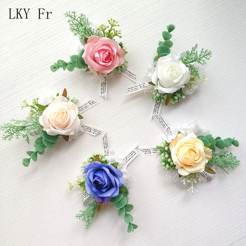 

Wrist Corsage Wedding Bracelet for Bridesmaids Pink White Silk Flower Wrist Corsage Bracelet Wedding Witness Mariage Accessories