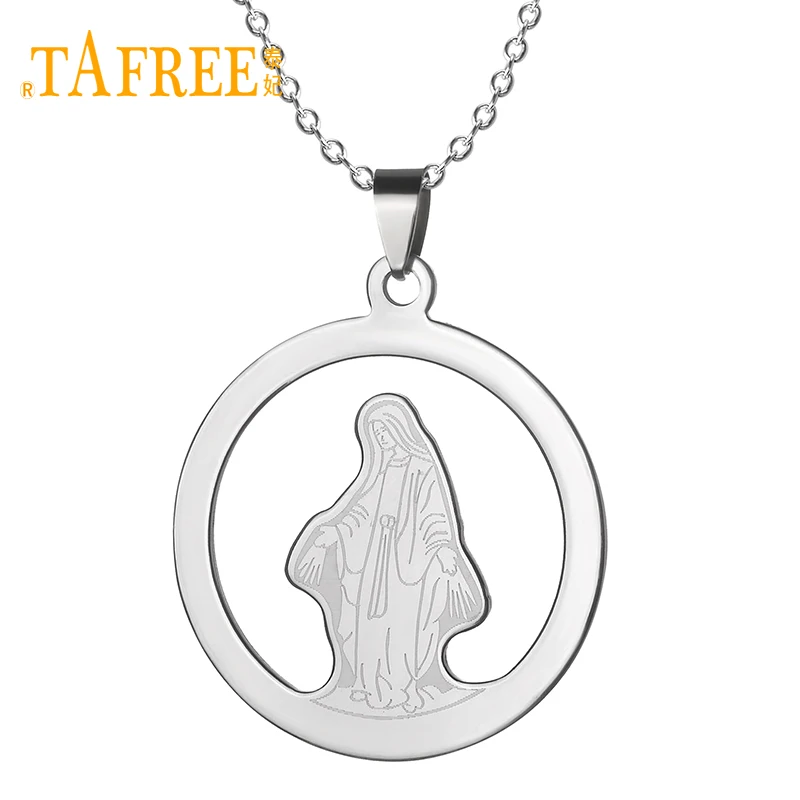 

TAFREE Round/Shield Shape The Virgin Mary Silver Stainless Steel Chain Necklaces For Women Necklaces & Pendants Jewelry SS002