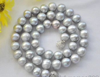 

shipping z6987 14mm ROUND GRAY Freshwater cultured PEARL NECKLACE