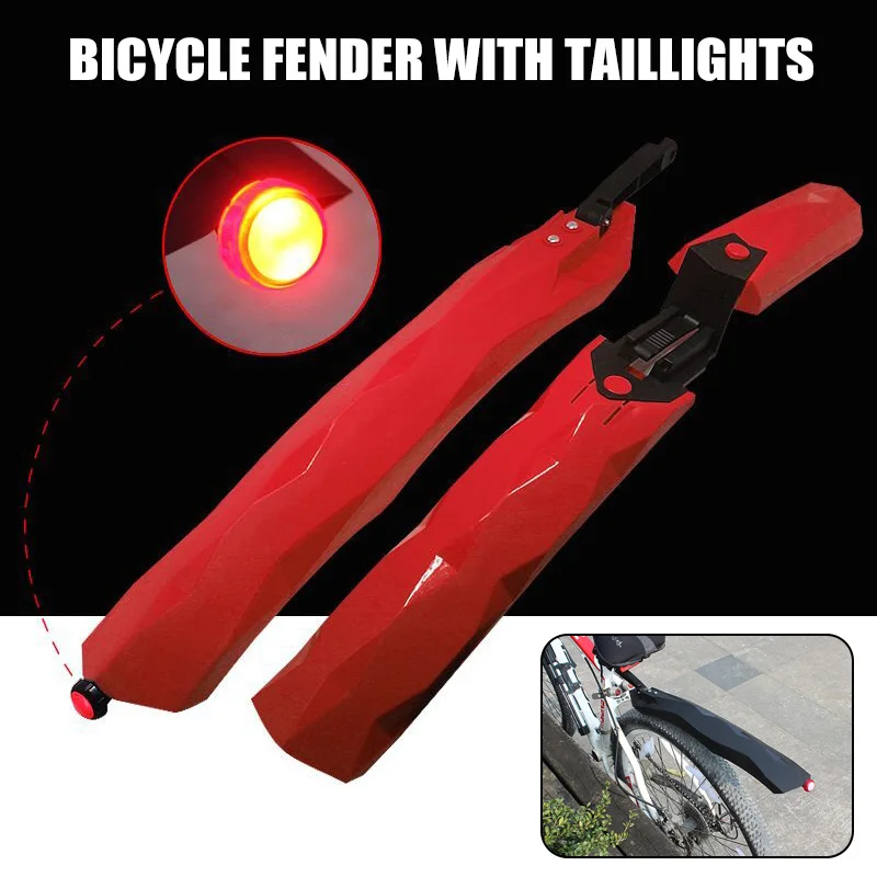 

1 Pair Bicycle Mudguard Bike Fenders Mud Guards Wings Set with LED Taillights YS-BUY