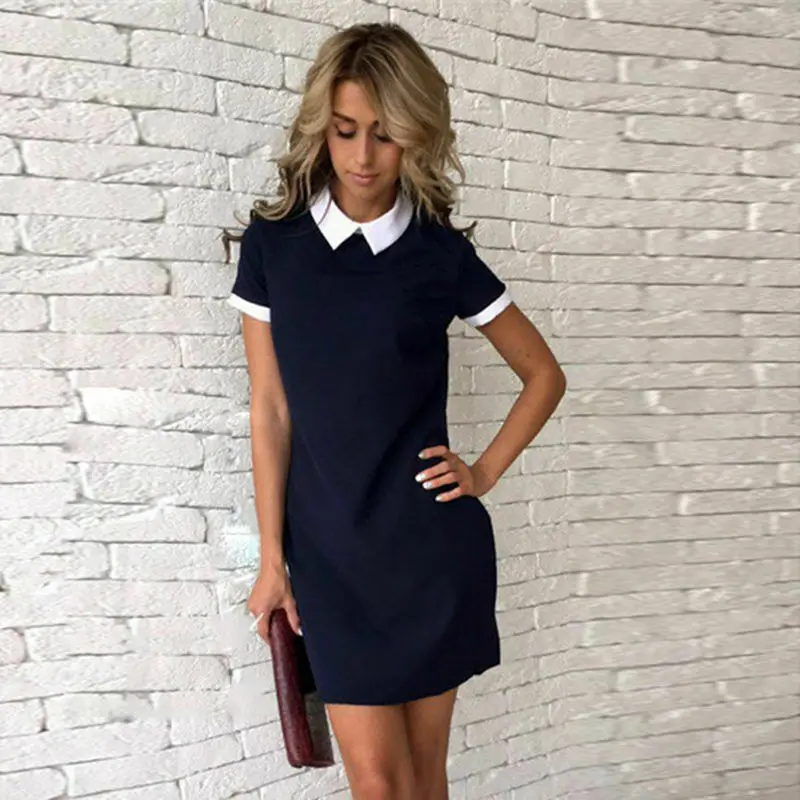 

Women Sexy Summer Dress Elegant Ladies Short Sleeve Bodycon Sundress School Casual Peter Pan Collar Holiday Short Mini Dress